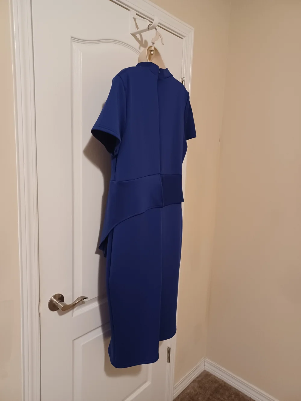 Elegant Royal Blue Peplum Sheath Dress - Picture 5 of 9